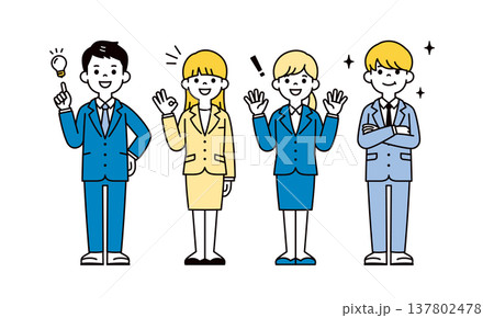 アイデアを思い付く・トラブル解消する、若いビジネスパーソンの全身ベクターイラスト素材セット アイデアを思い付く・トラブル解消する、若いビジネスパーソンの全身ベクターイラスト素材セット 137802478