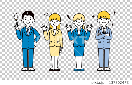 アイデアを思い付く・トラブル解消する、若いビジネスパーソンの全身ベクターイラスト素材セット アイデアを思い付く・トラブル解消する、若いビジネスパーソンの全身ベクターイラスト素材セット 137802478