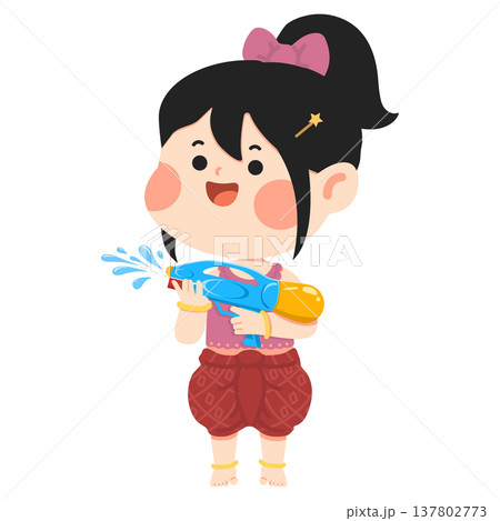 Little Girl Playing Water Songkran Festival Little Girl Playing Water Songkran Festival 137802773