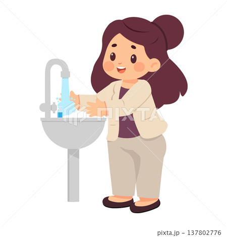 Woman Washing Hands at Bathroom Sink Hygiene 137802776