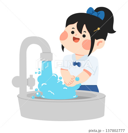 Girl Washing Hands With Soap Hygiene Routine 137802777