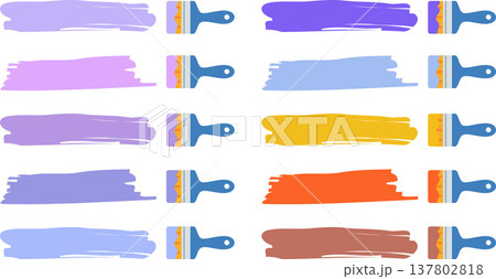 ペンキブラシの配色パターンセット カラフルな塗装ストロークのフラットベクター素材 137802818