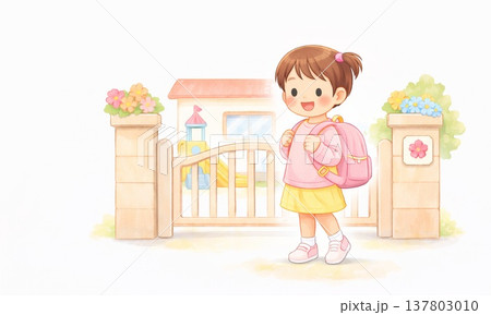保育園に登園する子どものかわいい通園シーンイラスト 137803010