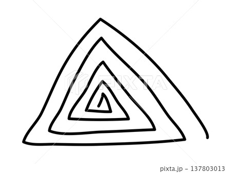 迷宮や螺旋・抽象的な三角形のシンボル・手書き風のラフな線で描かれた三角形の渦巻き(スパイラル) 迷宮や螺旋・抽象的な三角形のシンボル・手書き風のラフな線で描かれた三角形の渦巻き(スパイラル) 137803013