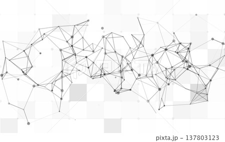 Abstract science and technology background design with lines, dots and grid. Digital network, ai connection, tech business and cyber systems backdrop concept. 137803123