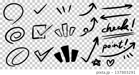各種手繪圖示:箭頭、圓圈、勾號 各種手繪圖示:箭頭、圓圈、勾號 137803291