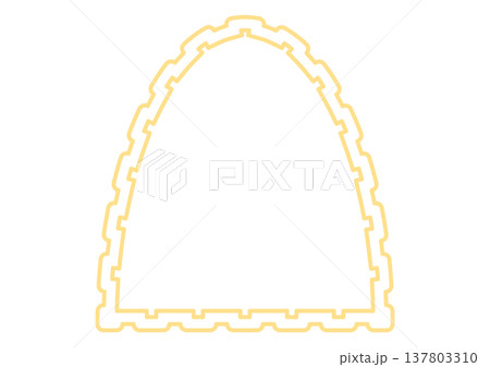 パズルやブロック・凹凸ラインのアーチ状見出し枠・ジグザグした凹凸があるアーチ型の飾り枠フレーム 137803310