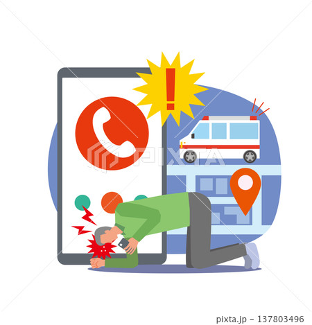 体調不良で緊急通報する男性 137803496