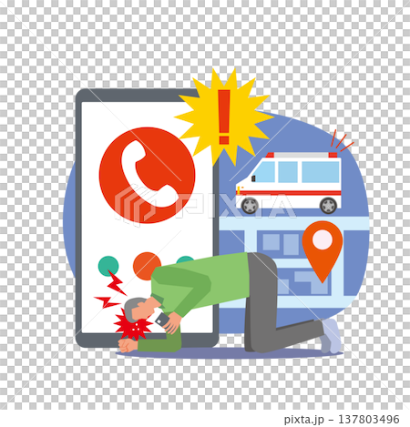 体調不良で緊急通報する男性 137803496