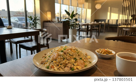 Chinese Fried Rice Plate In Modern Asian Restaurant 137803501