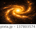 無数の星が輝く黄金色の渦巻銀河 宇宙エネルギーと天文学的神秘を表現したディープスペース背景 137803574