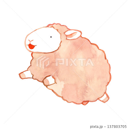 ジャンプしているかわいい羊 動物・干支の手描き水彩イラスト素材 ジャンプしているかわいい羊 動物・干支の手描き水彩イラスト素材 137803705