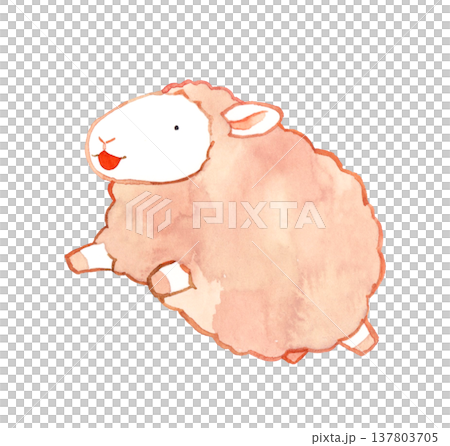 ジャンプしているかわいい羊 動物・干支の手描き水彩イラスト素材 ジャンプしているかわいい羊 動物・干支の手描き水彩イラスト素材 137803705