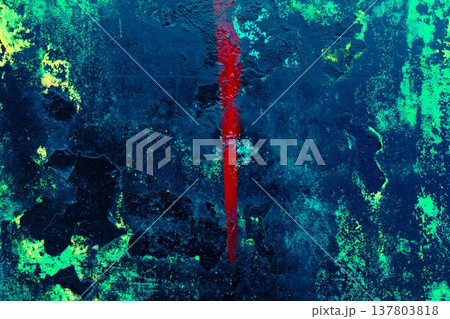 Blue Grunge Concrete Wall with Red Spray Paint Line and Green Texture Blue Grunge Concrete Wall with Red Spray Paint Line and Green Texture 137803818