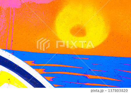 Graffiti Sun and Blue Street Art Paint Texture 137803820
