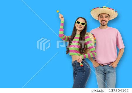 Two young people celebrate Cinco de Mayo festively Two young people celebrate Cinco de Mayo festively 137804162
