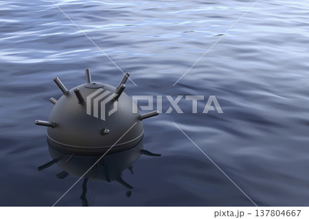 Sea mine floating in water Sea mine floating in water 137804667
