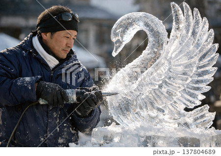氷の白鳥を制作する男性 氷の白鳥を制作する男性 137804689