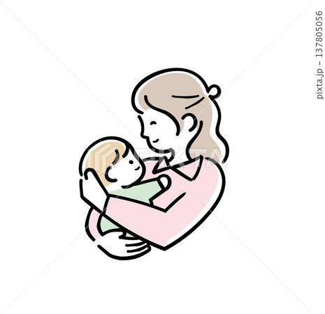 明るいパステルカラーの赤ちゃんを見つめて抱っこする母親|親子の愛情イメージ 明るいパステルカラーの赤ちゃんを見つめて抱っこする母親|親子の愛情イメージ 137805056