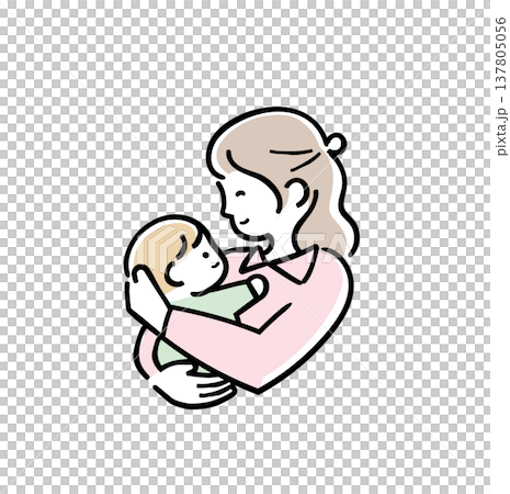 明るいパステルカラーの赤ちゃんを見つめて抱っこする母親|親子の愛情イメージ 明るいパステルカラーの赤ちゃんを見つめて抱っこする母親|親子の愛情イメージ 137805056