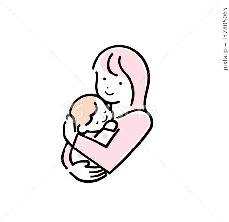 優しいシンプルカラーの赤ちゃんを優しく抱っこする母親|育児・子育てイメージ 優しいシンプルカラーの赤ちゃんを優しく抱っこする母親|育児・子育てイメージ 137805065