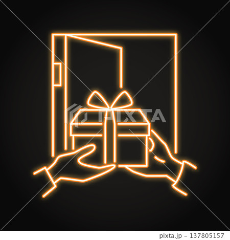 Visit with a gift neon icon Visit with a gift neon icon 137805157