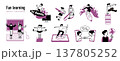 楽しく勉強するシンプルな線画セット 137805252