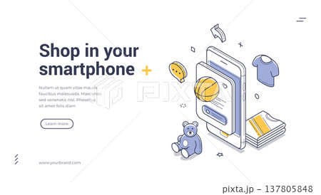 Shop In Your Smartphone Isometric Vector Illustration Web Banner Template Design Shop In Your Smartphone Isometric Vector Illustration Web Banner Template Design 137805848