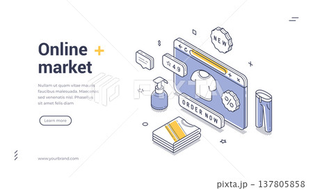 Online Market Clothes Shopping Isometric Vector Illustration Web Banner Template Design 137805858