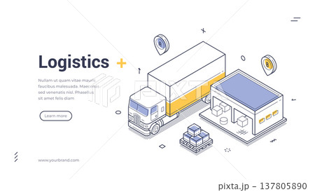 Global Logistics And Warehouse Delivery Isometric Vector Illustration Banner Web Template 137805890