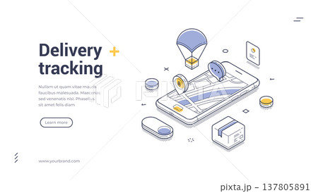 Online Order Tracking And Delivery Service Isometric Vector Illustration Banner Template Online Order Tracking And Delivery Service Isometric Vector Illustration Banner Template 137805891
