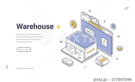 Online Warehouse Management And Logistics Service Isometric Vector Illustration Banner Template 137805896