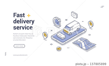Express Delivery Service And Gps Navigation Isometric Vector Illustration Banner Template 137805899