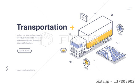 Trucking Logistics And Freight Shipping Isometric Vector Illustration Banner Template Trucking Logistics And Freight Shipping Isometric Vector Illustration Banner Template 137805902