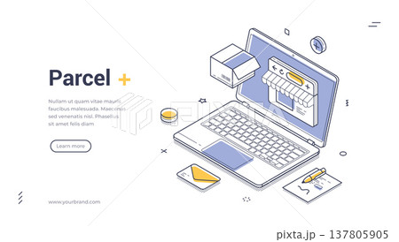 Online Shopping And E-commerce Parcel Delivery Isometric Vector Illustration Banner Template Online Shopping And E-commerce Parcel Delivery Isometric Vector Illustration Banner Template 137805905