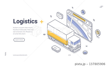 Logistics And Transportation Service Isometric Vector Illustration Banner Web Page Template 137805906