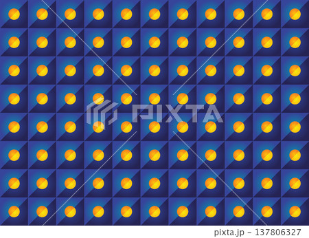 Modern 3D Geometric Blue Grid Pattern with Yellow Gradient Spheres 137806327