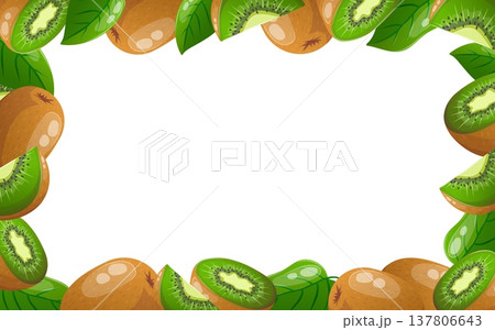 Kiwi fruit border frame with slices vector 137806643