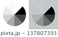 Vector grayscale pie charts with gradient segments on white and transparent background showing smooth tonal transition shades 137807393