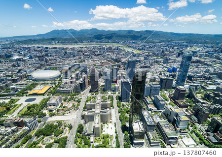 Bird-eye view of Taipei urban architecture landscape from the Taipei 101 Observation Deck, Taiwan. Such as the Taipei Dome, Sun Yat-sen Memorial Hall, and skyscrapers etc. 137807460