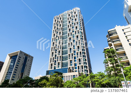 Low-angle view of the Hua Nan Commercial Bank Headquarters building in Taipei, Taiwan.  137807461