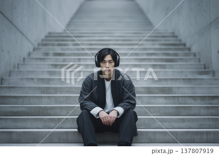 階段に座る若者 137807919