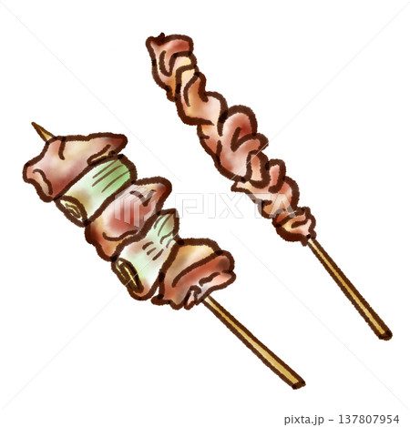 焼き鳥のイラスト01（墨ペン水彩風） 137807954