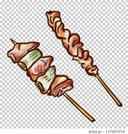 烤雞串插畫 01（鋼筆水彩風格） 137807954