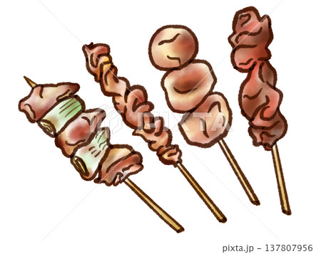 焼き鳥のイラスト03（墨ペン水彩風） 137807956