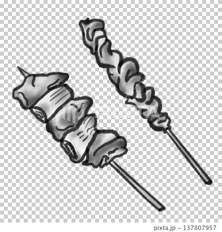 烤雞串插畫 01（水墨畫風格） 137807957