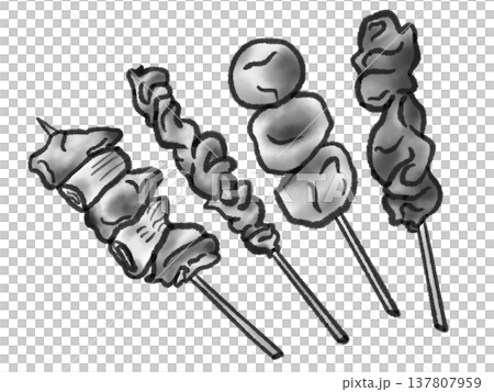 烤雞串插畫 03（水墨畫風格） 137807959