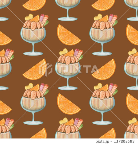 Seamless pattern creamy fluted Orange pudding dessert, Hand drawn watercolor illustration. For menus, labels, paper, textiles and seasonal fabric. Seamless pattern creamy fluted Orange pudding dessert, Hand drawn watercolor illustration. For menus, labels, paper, textiles and seasonal fabric. 137808595