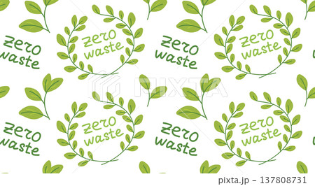 Zero waste seamless pattern with green leaves and text for eco friendly wrapping paper Zero waste seamless pattern with green leaves and text for eco friendly wrapping paper 137808731