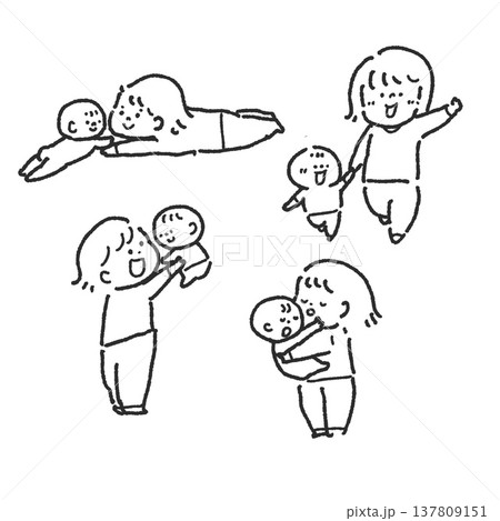 線画親子 線画親子 137809151